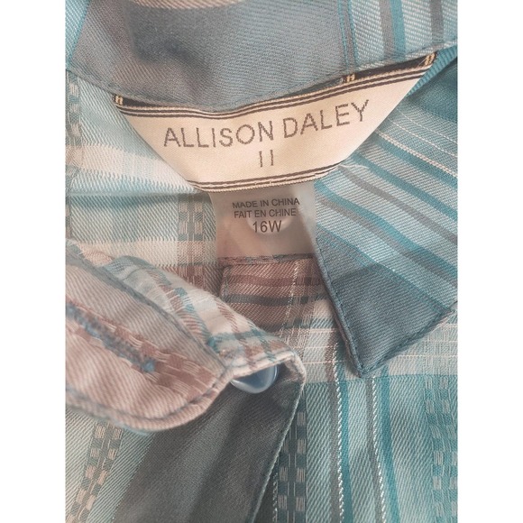 Allison Daley size 16w blue, grey and silver button down plaid womens shirt - Picture 3 of 4